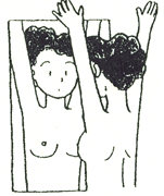 津山第一病院マンモグラフィ検診　視診　上記と同じことを両腕を上げて行います